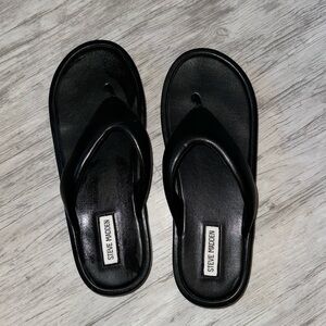 Worn once, black Steve Madden thong leather platform sandal